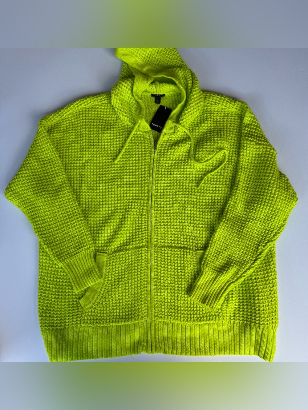 Torrid Lime Neon Green Knitted Sweater Zip Up Hoodie